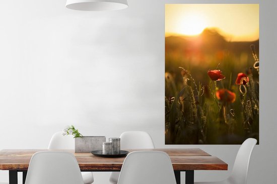 Poster Coquelicots pendant le lever du soleil papier 80x120 cm - Tirage photo sur Poster (décoration murale salon / chambre) / Poster Fleurs