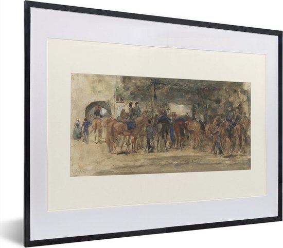 Fotolijst incl. Poster - Rustende cavalerie op een plein - Schilderij van George Hendrik Breitner - 40x30 cm - Posterlijst