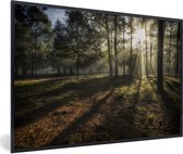 Cadre photo en cadre - Forêt brumeuse pendant un lever de soleil Cadre photo 30x20 cm - Affiche sous cadre (Décoration murale salon / chambre)
