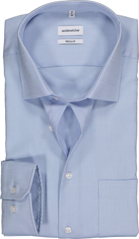 Seidensticker regular fit overhemd - lichtblauw structuur - Strijkvrij - Boordmaat: 41