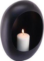 Kandelaar Store - Standing egg T-light B 20 x D 10 x H 29 cm met kaars - Mat Zwart (NIEUW) - Incl. kaars Hoogte 12 cm