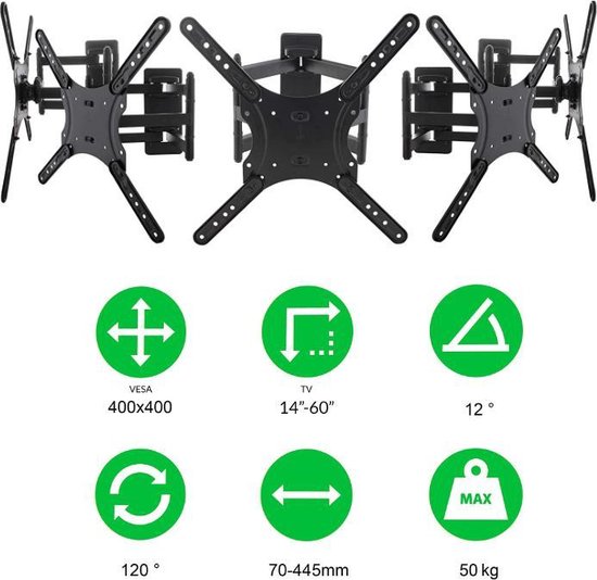 Zedar TV Muurbeugel Full Motion – Draaibaar En Kantelbaar, Voor 26-75 Inch, Tot 45 Kg, VESA Tot 400x400, Universeel Model ZDR-TVX600
