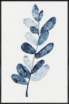 JUNIQE - Poster met kunststof lijst Blue Plant -13x18 /Blauw & Wit