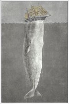 JUNIQE - Poster met kunststof lijst Revenge of the Whale -13x18 /Grijs