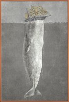 JUNIQE - Poster met kunststof lijst Revenge of the Whale -13x18 /Grijs