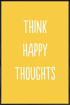 JUNIQE - Poster met kunststof lijst Happy Thoughts -13x18 /Geel
