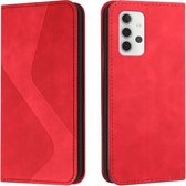 Voor Samsung Galaxy A32 5G Skin Feel Magnetisch S-type Effen Kleur Horizontale Flip Lederen Case met Houder & Kaartsleuf & Portemonnee (Rood)