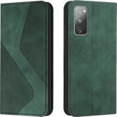 Voor Samsung Galaxy S20 FE Huid Voel Magnetisch S-type Effen Kleur Horizontale Flip Lederen Case met Houder & Kaartsleuf & Portemonnee (Groen)