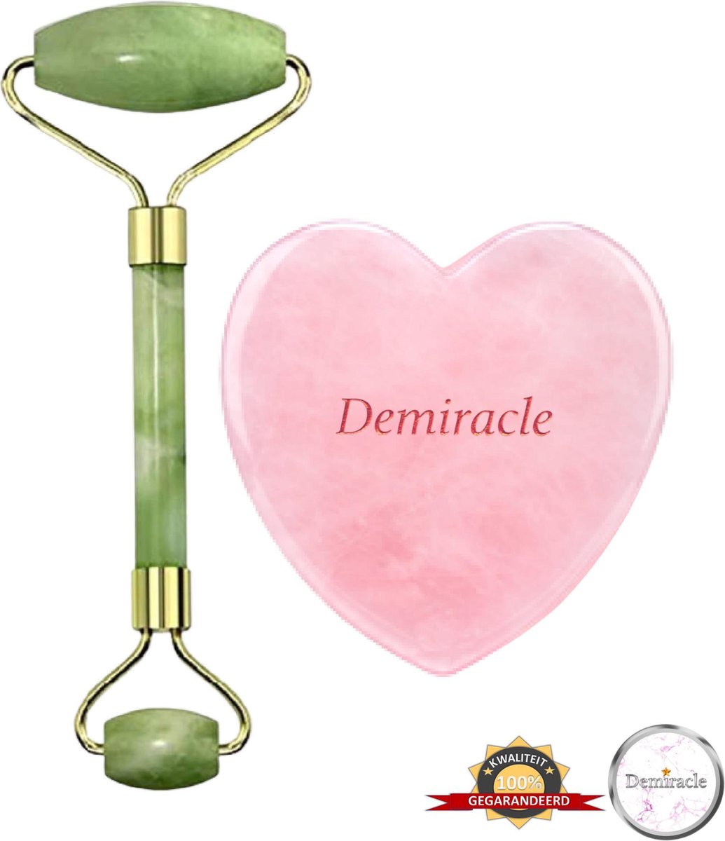 Demiracle® Face Roller & Gua Sha Love Bundle – Jade – Rose Quartz – Face Rollers – Gezichtsmassage – Massagetools – Massage - Ontspanning – Kwaliteit