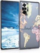 kwmobile telefoonhoesje voor Xiaomi Redmi Note 10 Pro - Hoesje voor smartphone in zwart / meerkleurig / transparant - Travel Wereldkaart design