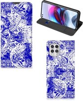 Coque Smartphone Motorola Moto G100 Book Style Case Angel Skull Blue