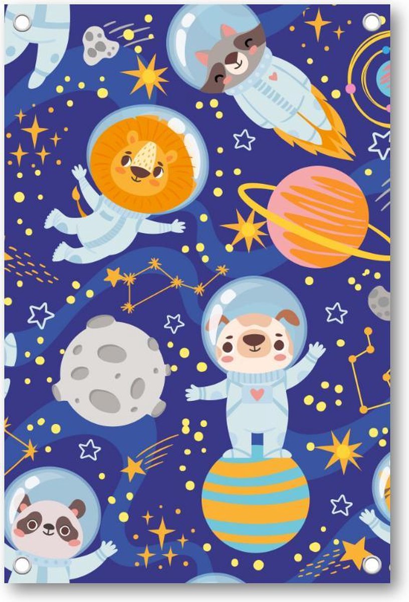 Dieren in de ruimte - Tuinposter 60x90 - Wanddecoratie - Besteposter - Dieren - Kinderen - Kinderkamer
