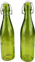 Trendy decoratie fles MARISOL - Rond - Groen - Glas - 6x27cm - Set van 2 - Transparant - Huisdecoratie - Woonkamer
