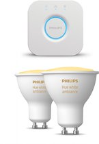 Philips Hue Starterspakket GU10 White Ambiance - 2 Hue LED Lampen en Bridge - Eenvoudige Installatie - Werkt met Alexa en Google Home