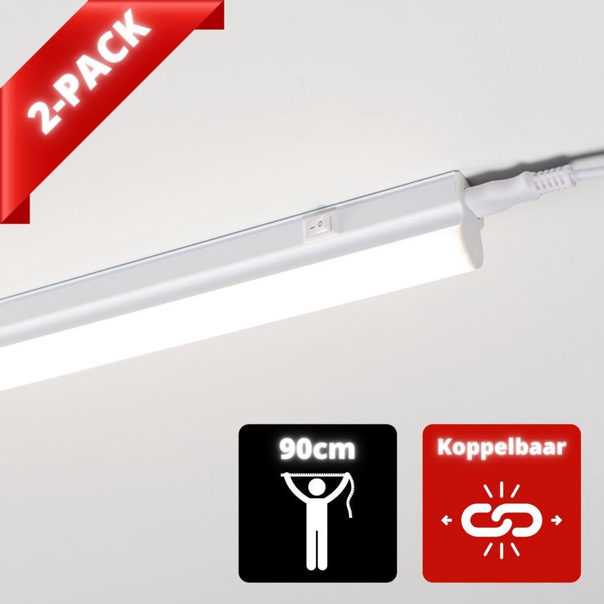 Proventa 2-pack LED TL armatuur 90 cm met schakelaar - Koppelbaar - incl. stekker - Merkloos