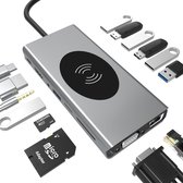 Usb C hub- usb c dock hdmi - usb c docking station - MacBook Dock - Usb C Ethernet -USB-C HUB - Draadloos opladen- 15 in 1 Dockingstation - Dockinstation -  USB Hubs - Portenstatio