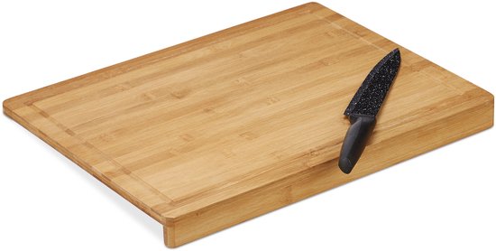 Relaxdays snijplank bamboe, met saprand, antibacterieel, voor keuken, 45x35 cm, broodplank, natuur