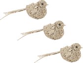 4x stuks decoratie vogels op clip glitter champagne 12 cm - Decoratievogeltjes/kerstboomversiering/bruiloftversiering