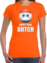 Holland Happy to be Dutch landen t-shirt met emoticon - oranje - dames -  hirt met Nederlandse vlag - EK / WK kleding L