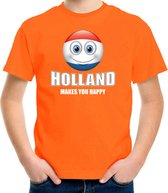 Holland makes you happy oranje t-shirt Nederland met emoticon - kinderen - EK / WK / Olympische spelen shirt / kleding 110/116