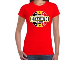 Have fear Belgium is here t-shirt met sterren embleem in de kleuren van de Belgische vlag - rood - dames - Belgie supporter / Belgisch elftal fan shirt / EK / WK / kleding M