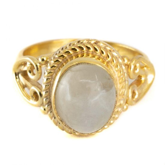 Ring Pierre de Lune Pierre de Lune Argent 925 & Plaqué Or "Vesora" (Taille 17)