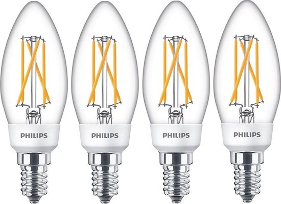 4 stuks Philips SceneSwitch led 5W-2.5W-1W E14 filament kaars | bol.com