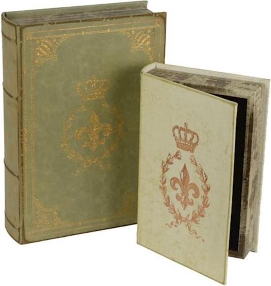 Set van 2 vintage houten opbergdozen - Nep boeken - Decoratie voor thuis, bibliotheek, café, hotel