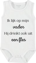 Baby romper met tekst | ik lijk om mijn vader, hij drinkt ook uit een fles | mouwloos | maat 50-56 | kraam cadeau | baby