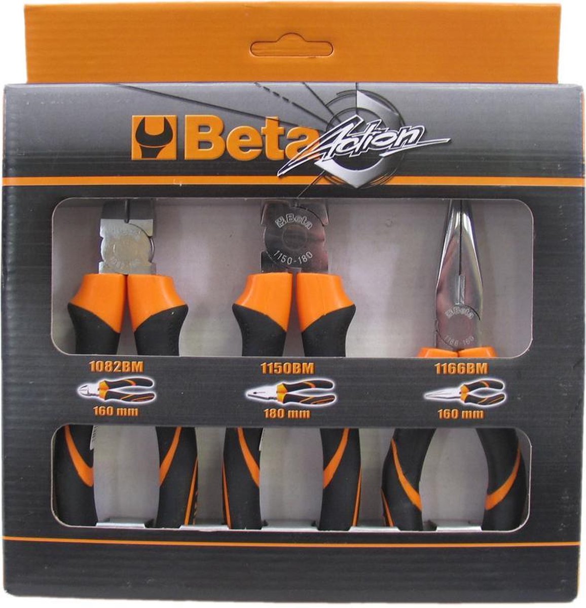 Beta Tangenset 3 delig. Bestaande uit combinatietang 180mm, zijkniptang 160mm en punttang 160mm.
