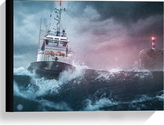 Canvas  - Schip op Zee in de Storm - 40x30cm Foto op Canvas Schilderij (Wanddecoratie op Canvas)