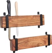 Bloc de couteaux en bois d'acacia de Raw Materials - porte-couteau - Set de 2 - bois d'acacia