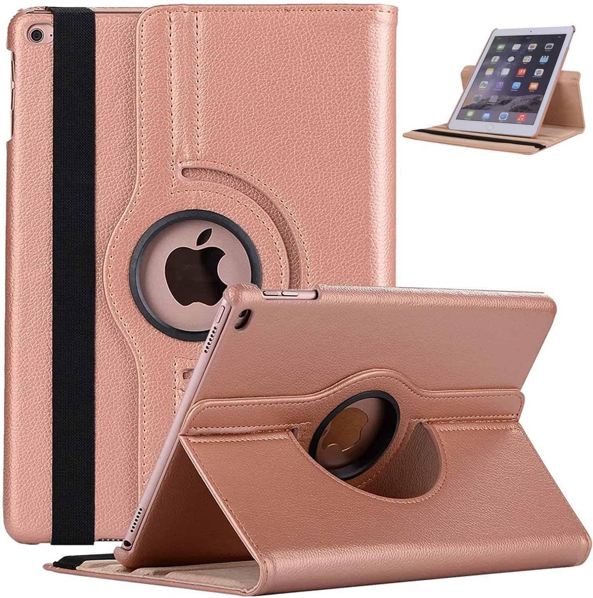 Geschikt Voor iPad 6/5 Hoes - 6e/5e Generatie - Case - Cover - Bookcase - 9.7 Inch - 2018/2017 - 360 Draaibaar - Roterend - Met Standaard - Rosegoud