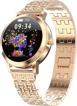 Belesy® DARLING Crystal- Smartwatch Dames - Horloge - 1.04 inch - Kleurenscherm - Stappenteller - Bloeddruk - Hartslag - Staal – Schakelband - Rose Goud