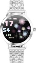 Belesy® DARLING Crystal- Smartwatch Dames - Horloge - 1.04 inch - Kleurenscherm - Stappenteller - Bloeddruk - Hartslag - Staal - Schakelband - Zilver