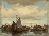 Kunst: Havengezicht van Jacob Henricus Maris. Schilderij op aluminium, formaat is 40x60 CM