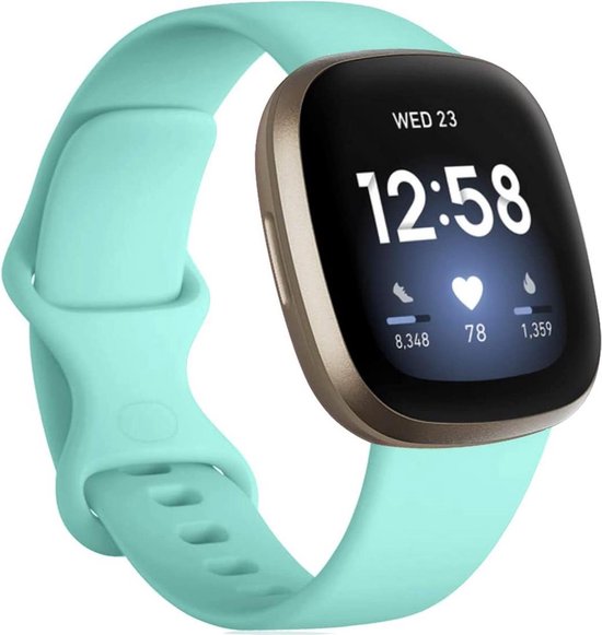 By Qubix geschikt voor Fitbit Versa 3 - Fitbit Versa 4 - Fitbit Sense 1 - Fitbit Sense 2 Sportbandje - Mint Groen - Maat: S-M Smartwatchbandje bandje Armband Polsband Strap Band