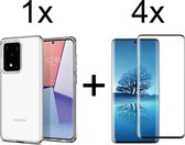 Samsung S20 Ultra Hoesje - Samsung Galaxy S20 Ultra hoesje siliconen case hoes hoesjes cover transparant - Full Cover - 4x Samsung S20 Ultra screenprotector
