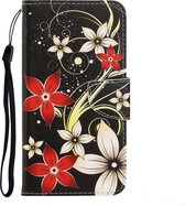 Samsung Galaxy Note20 Hoesje - Mobigear - Design Serie - Kunstlederen Bookcase - Red Flower - Hoesje Geschikt Voor Samsung Galaxy Note20