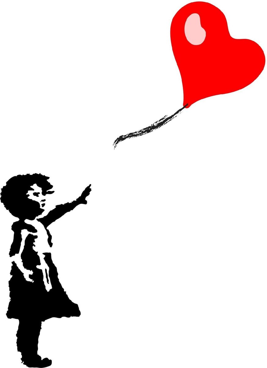 Peinture - Banksy: Ballon volant, fille, ballon rouge, 5 trappes