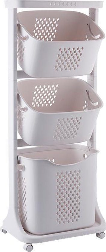 Klassiek Landschap via Wassorteerder – Laundry Rack - Wasmand met 3 vakken - creme wit - Wieltjes  - Wasbox -... | bol.com