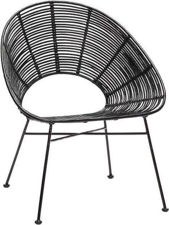 HÜBSCH INTERIOR - Chaise longue en rotin noir, ronde, structure en métal noir