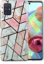 Samsung Galaxy A42 Marmer Case | Back Cover | TPU Telefoonhoesje | Wit / Roze