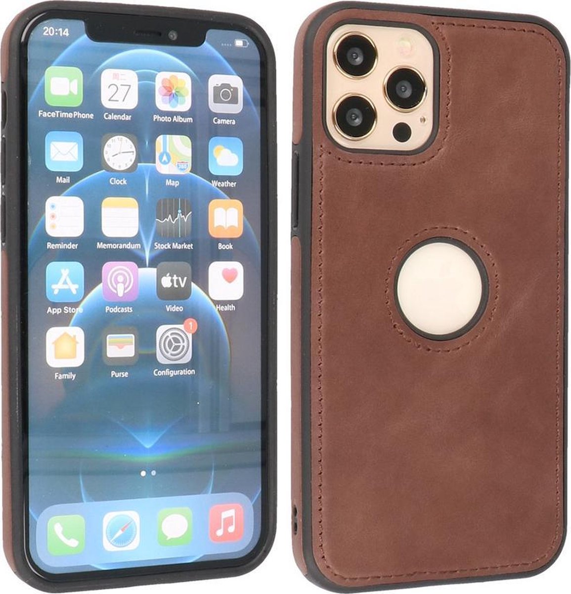 BAOHU - Lederen Hoesje Backcover - Geschikt voor iPhone 12 - iPhone 12 Pro - Mocca