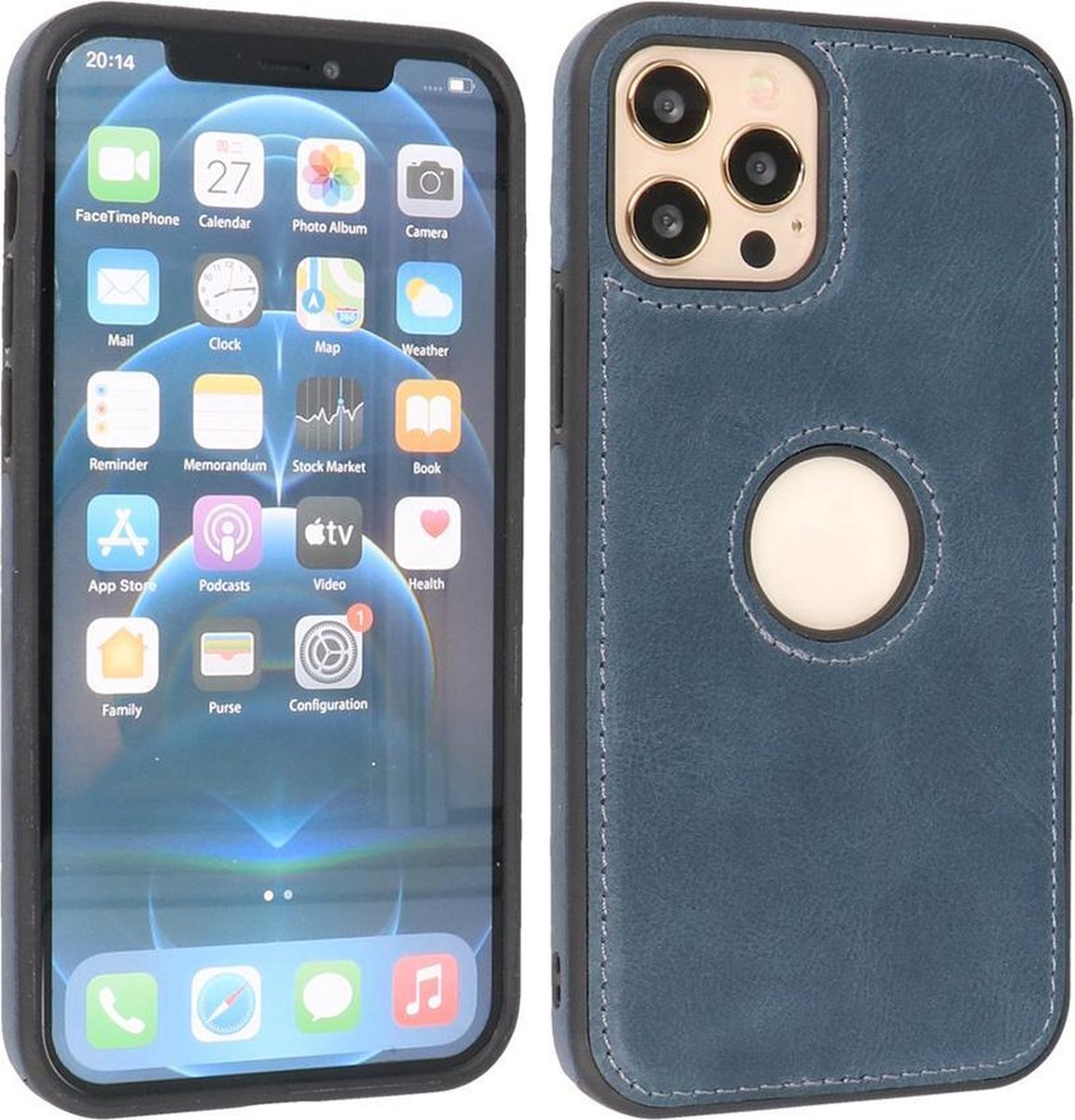 BAOHU - Lederen Hoesje Backcover - Geschikt voor iPhone 12 - iPhone 12 Pro - Navy