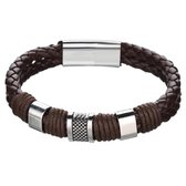 Armband- bruin- leer- metalen elementen-21 cm-Charme Bijoux