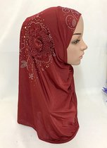 Hoofddoek - Gemakkelijk om/af te doen - Hijab Hoofddoek - Hoofddoek Dames - Abaya - Met Parels - Sjaal Dames - Kleding Dames - Ramadan gift - Moederdag Cadeautje - Donkerrood