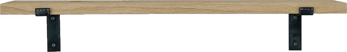GoudmetHout® Wandplank Industrieel - 60 x 15 cm Muurplank - Eiken Hout - Decoratie Wandrek & Boekenrek - Hangplank Keuken - Wall Shelf + 2 Plankdragers van Ruw Staal