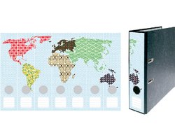 Ordneretiketten Wereldkaart – Zelfklevend – 7 Stuks – Voor Ordners 7,5-8 cm