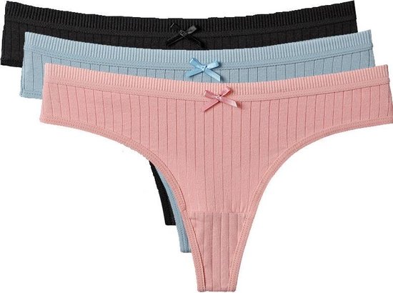 3 Pak String met 3 verschillende kleuren 100 Katoen Ondergoed Lingerie T Back Katoen M bol